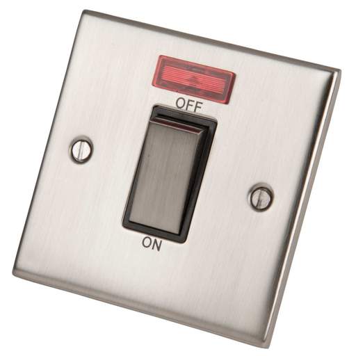 LGA Selectric 5M 45A DP 1 Gang Switch with Neon Metal / Black Insert Satin Chrome