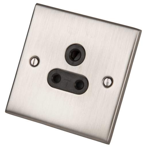 LGA Selectric 5M 5A 1 Gang Unswitched  Round Pin Socket Black Insert Satin Chrome