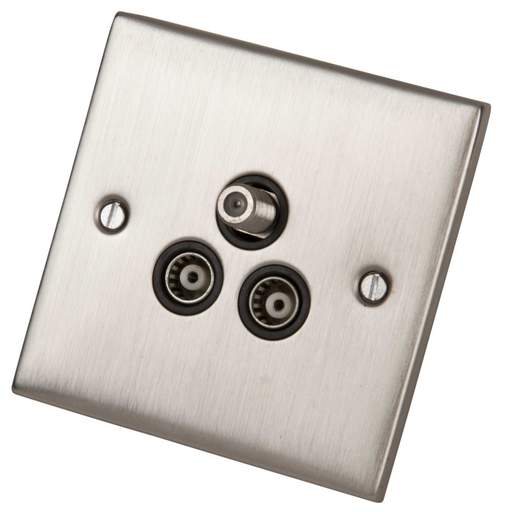 LGA Selectric 5M 1 Gang Satellite and Twin TV/FM Socket Black Insert Satin Chrome