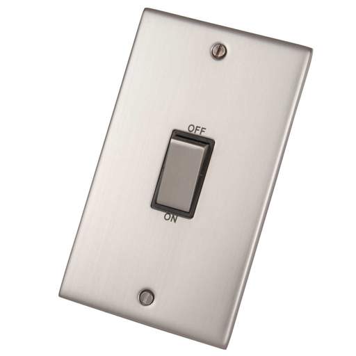 LGA Selectric 5M 45A DP 2 Gang Vertical Switch Metal / Black Insert Satin Chrome