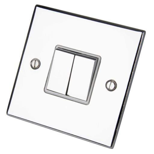 LGA Selectric 5M 10A 2 Gang 2 Way Switch Metal / White Insert Polished Chrome