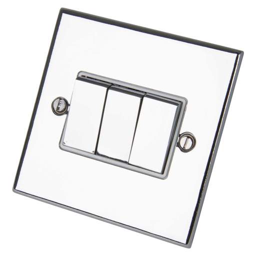 LGA Selectric 5M 10A 3 Gang 2 Way Switch Metal / White Insert Polished Chrome