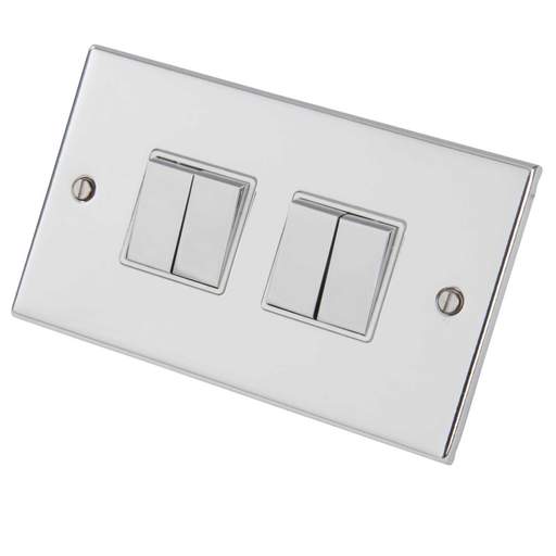 LGA Selectric 5M 10A 4 Gang 2 Way Switch Metal / White Insert Polished Chrome