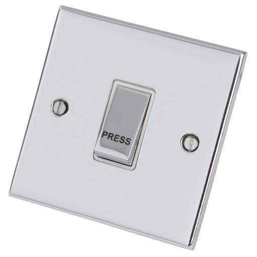 LGA Selectric 5M 10A Push Switch marked Press Metal / White Insert Polished Chrome