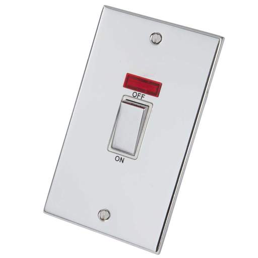 LGA Selectric 5M 45A DP 2 Gang Vertical Switch with Neon Metal / White Insert Polished Chrome