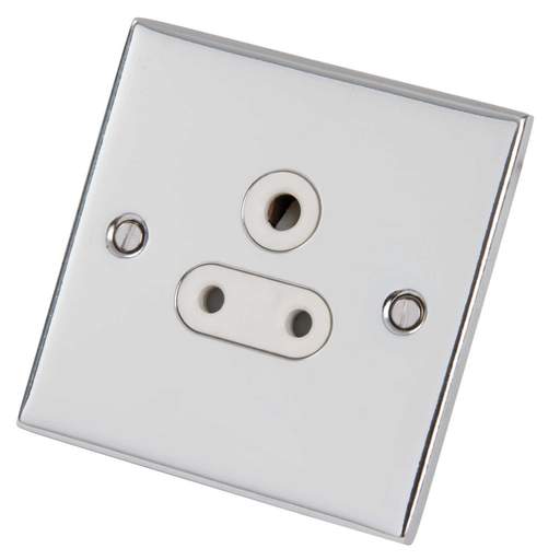 LGA Selectric 5M 5A 1 Gang Unswitched  Round Pin Socket White Insert Polished Chrome