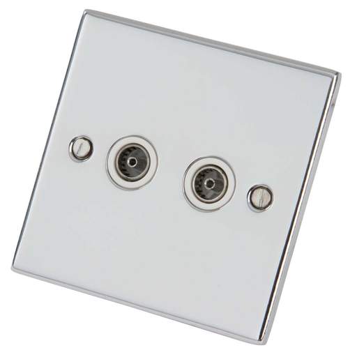 LGA Selectric 5M 1 Gang Twin Coaxial Socket White Insert Polished Chrome