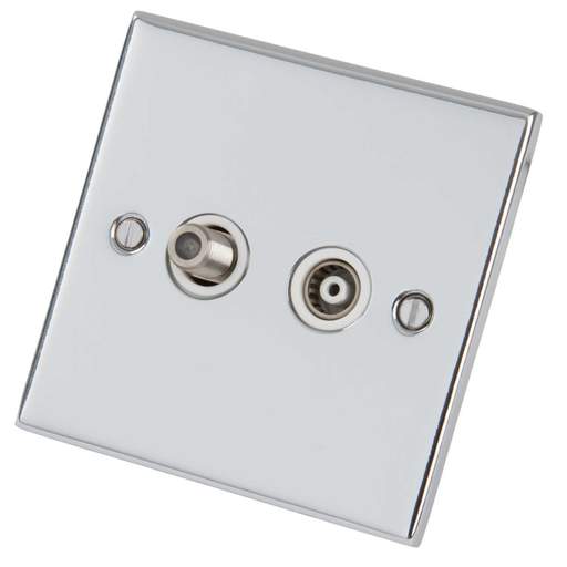 LGA Selectric 5M 1 Gang Coaxial and Satellite Socket White Insert Polished Chrome