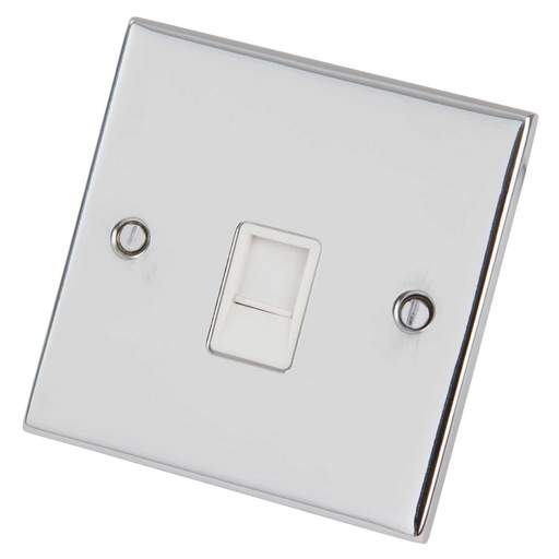 LGA Selectric 5M 1 Gang RJ45 Data Socket White Insert Polished Chrome