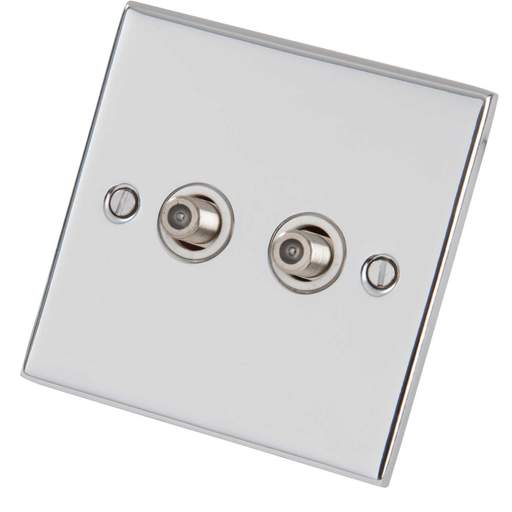 LGA Selectric 5M 1 Gang Twin Satellite Socket White Insert Polished Chrome