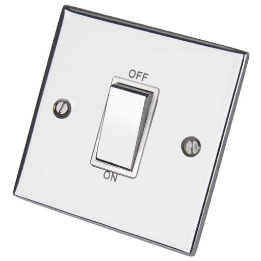 LGA Selectric 5M 45A DP 1 Gang Switch Metal / White Insert Polished Chrome