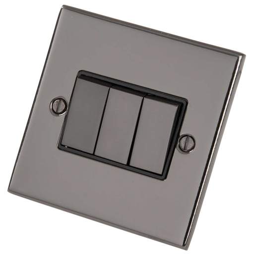 LGA Selectric 5M 10A 3 Gang 2 Way Switch Metal / Black Insert Black Nickel