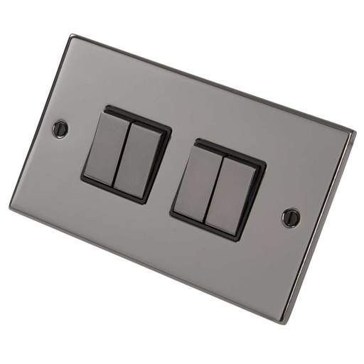 LGA Selectric 5M 10A 4 Gang 2 Way Switch Metal / Black Insert Black Nickel