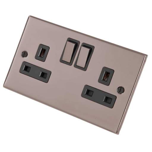 LGA Selectric 5M 13A 2 Gang DP Switched Socket Metal / Black Insert Black Nickel
