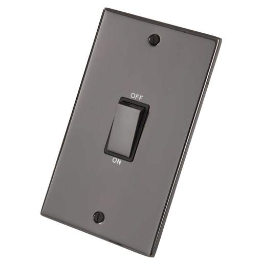LGA Selectric 5M 45A DP 2 Gang Vertical Switch Metal / Black Insert Black Nickel