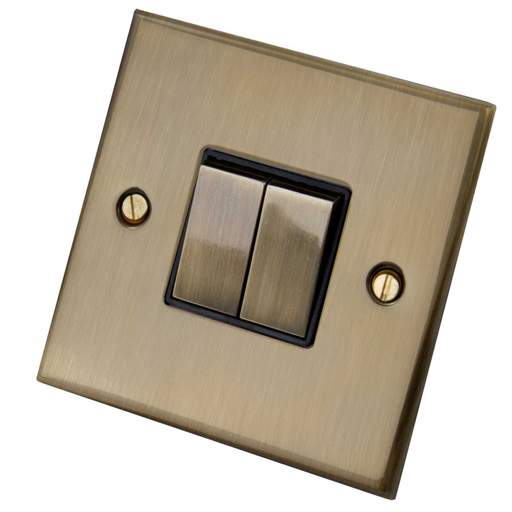LGA Selectric 5M 10A 2 Gang 2 Way Switch Metal / Black Insert Antique Brass
