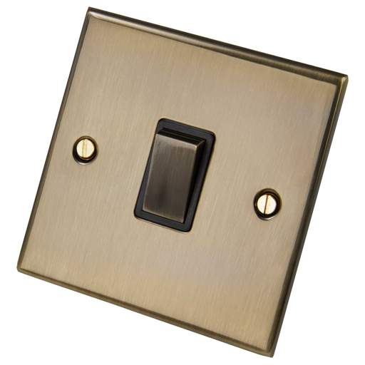 LGA Selectric 5M 20A Double Pole Switch Metal / Black Insert Antique Brass