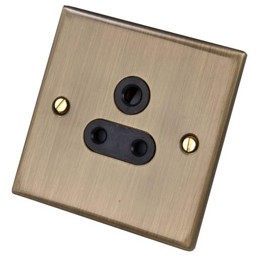LGA Selectric 5M 5A 1 Gang Unswitched Round Pin Socket Black Insert Antique Brass