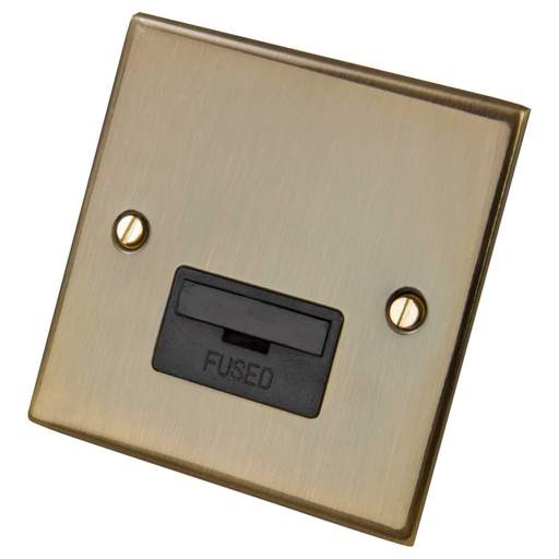 LGA Selectric 13A Unswitched Fused Spur Black Insert Antique Brass