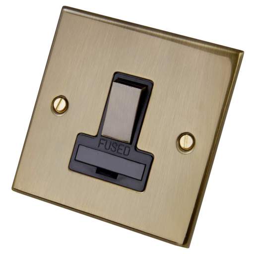 LGA Selectric 13A DP Switched Fused Spur Black Insert Antique Brass