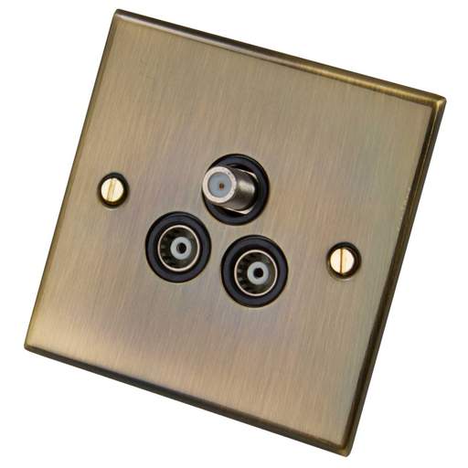 LGA Selectric 5M 1 Gang Satellite and Twin Coaxial Socket Black Insert Antique Brass