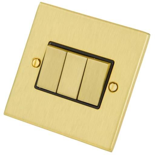 LGA Selectric 10A 3 Gang 2 Way Light Switch Black Insert Satin Brass