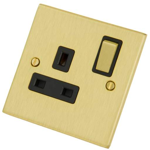 LGA Selectric 13A DP 1 Gang Switched Socket Black Insert Satin Brass