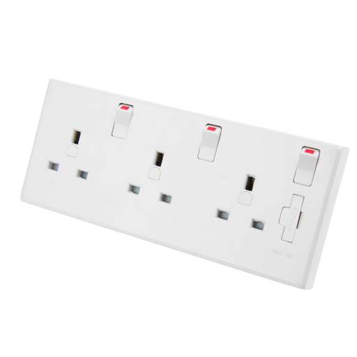 LGA Selectric 13A 1 and 2 to 3 Gang Switched Socket White