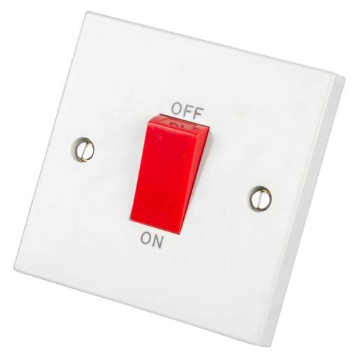 LGA Selectric 45A DP 1 Gang Switch with Red Rocker White