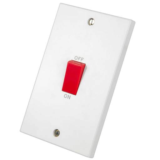 LGA Selectric 45A DP 2 Gang Vertical Switch with Red Rocker White