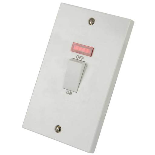 LGA Selectric 45A DP 2 Gang Vertical Switch with Neon and White Rocker White