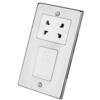LGA Selectric Dual Voltage Shaver Socket White Insert Polished Chrome ...