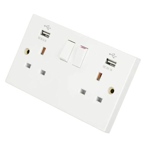 LGA Selectric 13A 2 Gang Switched Socket with Twin USB Outlets