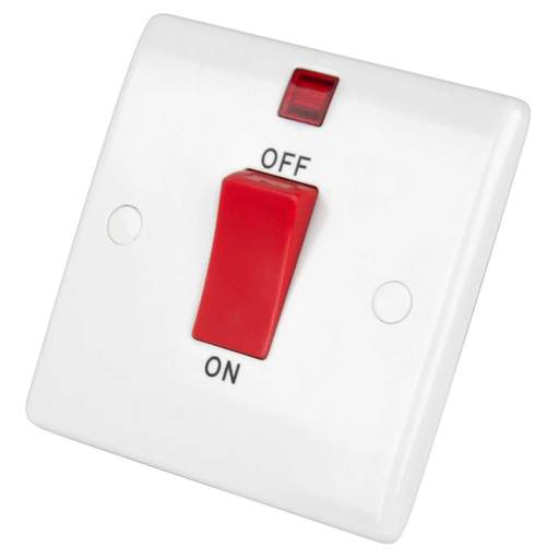 LGA Selectric 45A DP 1 Gang Switch with Neon and Red Rocker White