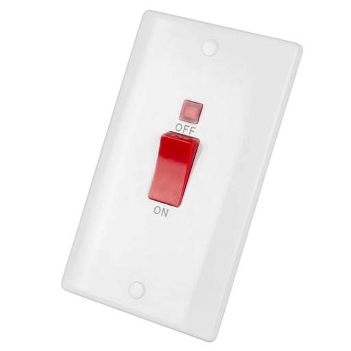 LGA Selectric 45A DP 2 Gang Vertical Switch with Neon and Red Rocker White