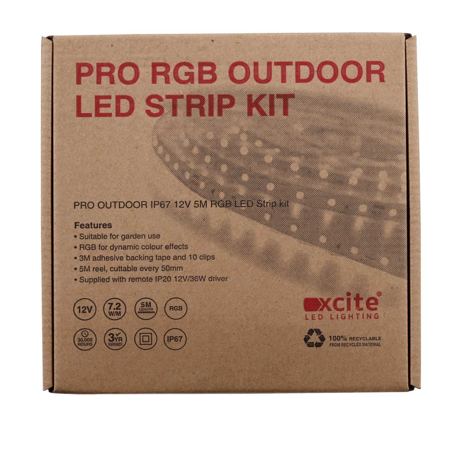 Xcite PRO 12V LED Strip Light Kit IP67 with Driver Colour RGB (5m Reel