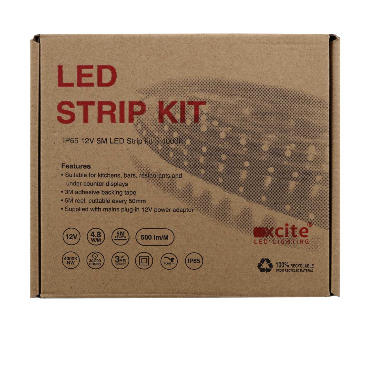 Xcite LED Plugin Strip Light Kit IP65 Colour 4000K (5m Reel) (XCSK65NW