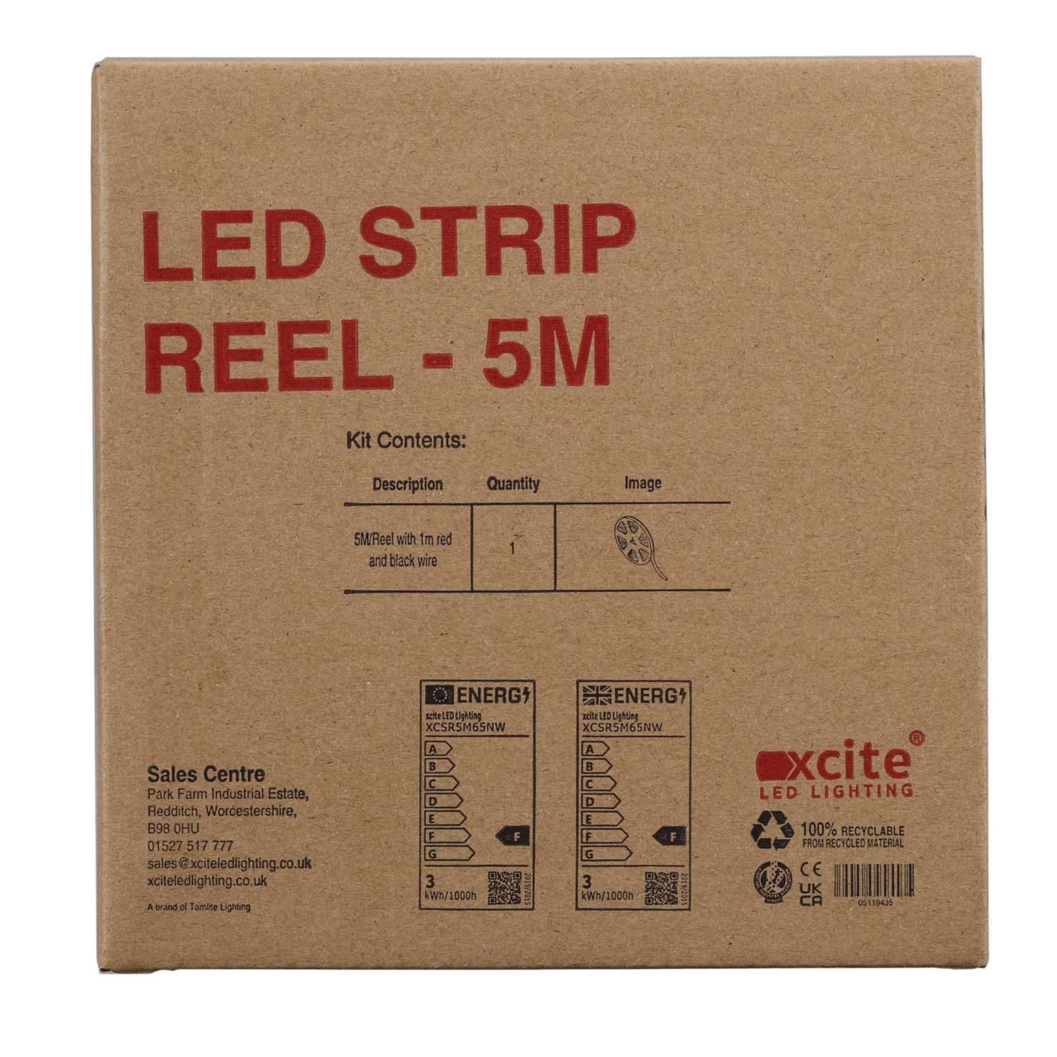 Xcite 12V LED Strip Light Reel IP65 Colour 4000K (5m Reel) (XCSR5M65NW