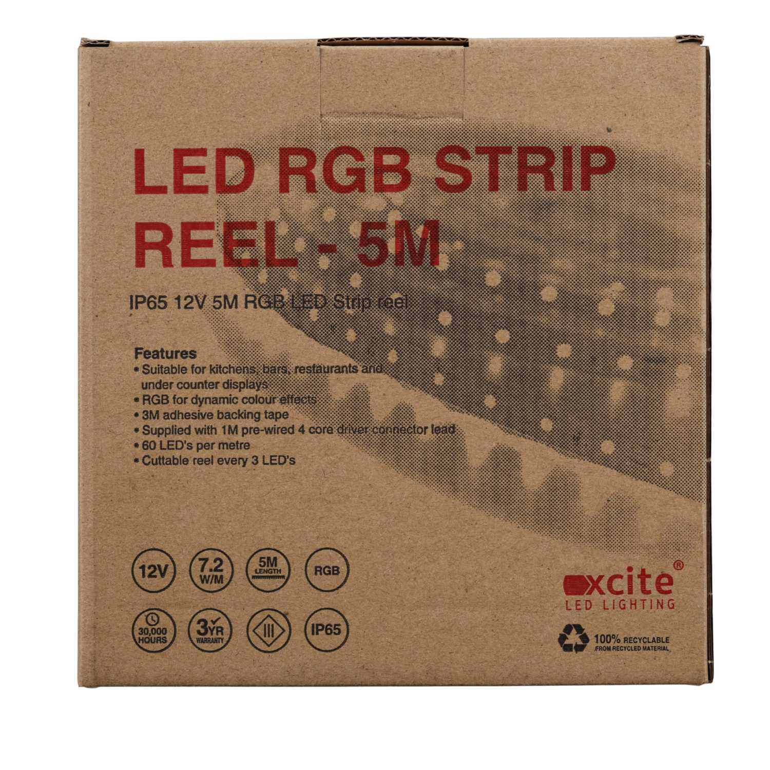 Xcite 12V LED Strip Light Reel IP65 Colour RGB (5m Reel) (XCSR5M65RGB