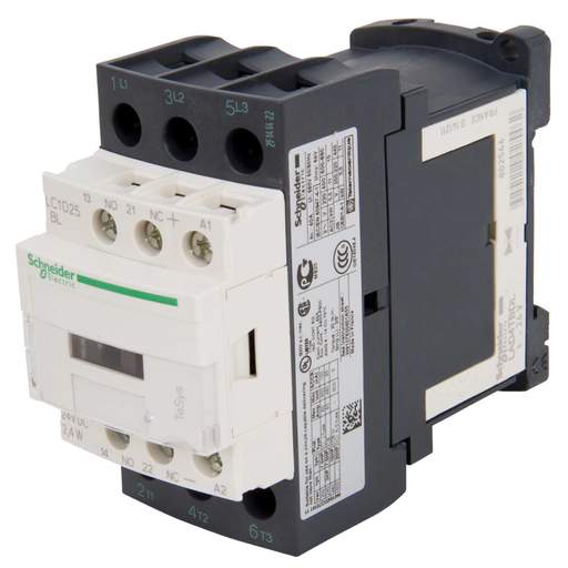 Schneider TeSys 25A Contactor 3 Pole 3 NO Contacts 24V DC Coil (Low Consumption Coil)