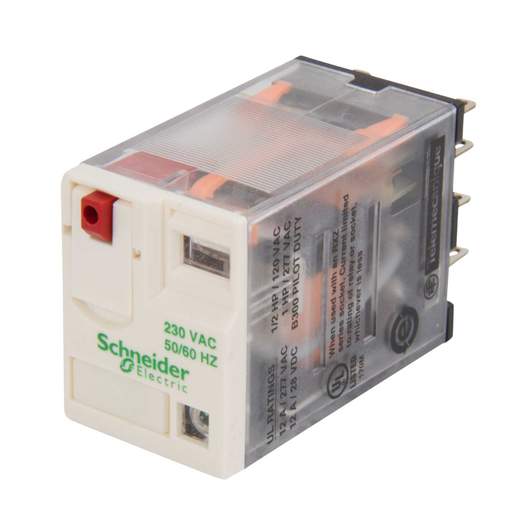 Schneider Harmony Relay Flat Pin 230V AC 12A Miniature Plug in Relay with LED