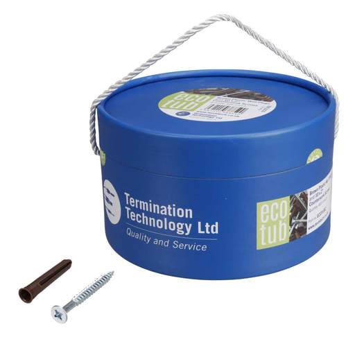 Termination Technology Trade Tub Brown Wall Plugs and 10 x 2" Wood Screws (Tub of 400 of each)