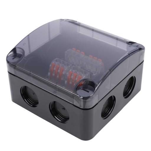 Unicrimp Q-NECT 85mm x 85mm x 52mm Enclosure with Connectors Clear Lid Black IP66