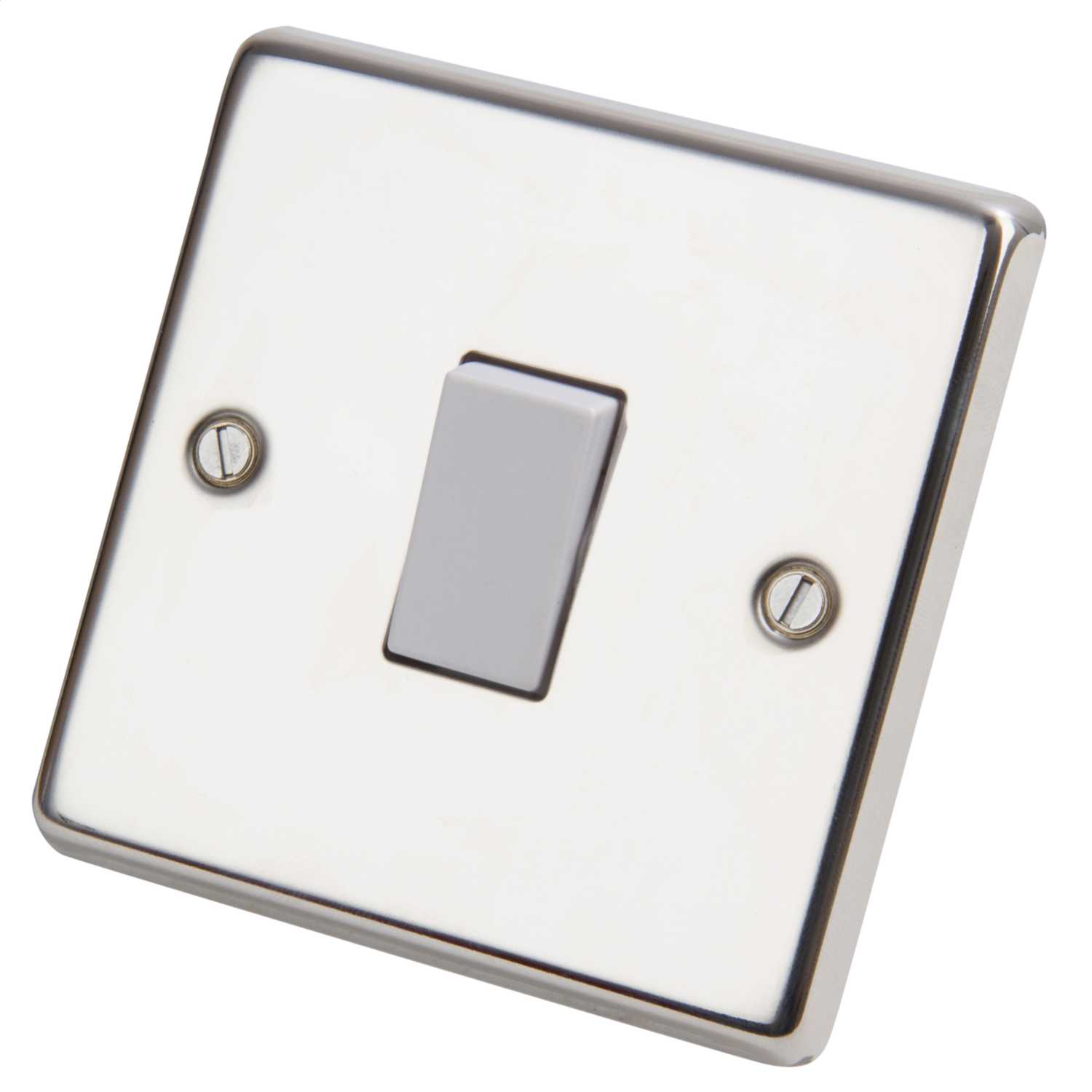 Volex 10A 1 Gang 1 Way Light Switch White Insert Polished Stainless