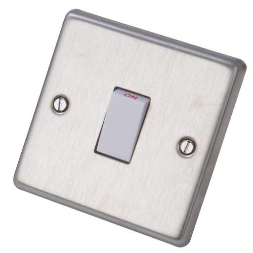 Volex 20A DP Switch White Insert Brushed Stainless Steel