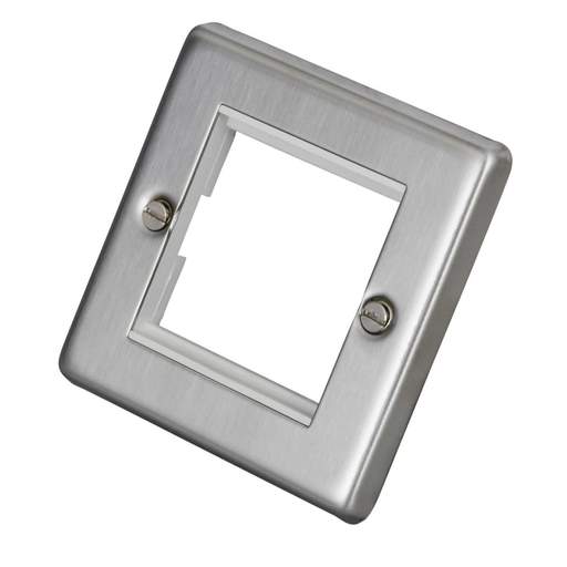 Volex 1 Gang 2 Euro Module Front Plate Stainless Steel White Insert