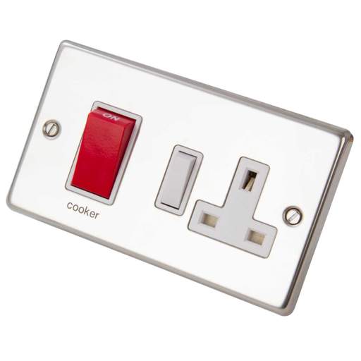 Volex 45A Cooker Control Unit White Insert Polished Stainless