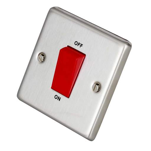 Volex 45A DP 1 Gang Switch Brushed Stainless Steel