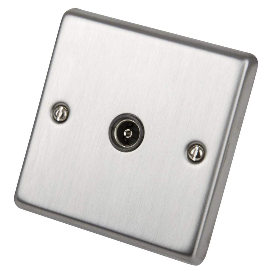 Volex 1 Gang Non Isolated Coax Socket White Insert Brushed
