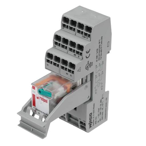 Wago 12A 24V DC 2 C/O Relay and Socket with Indication and Retaining Lever